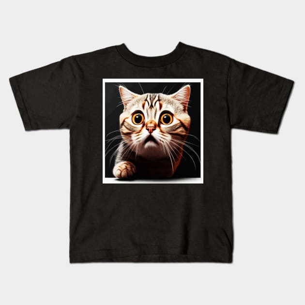 Funny Scared Cat Face, Cat Lover, Scaredy cat Kids T-Shirt by dukito